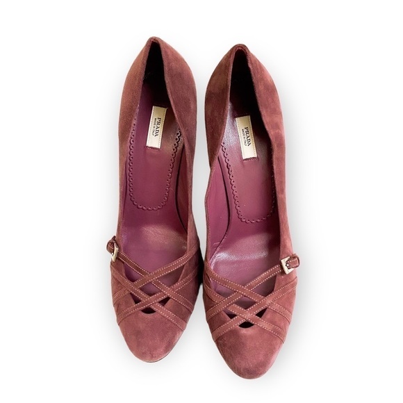 New Prada mauve suede buckle strap pumps size 38.5‎ - Picture 3 of 9